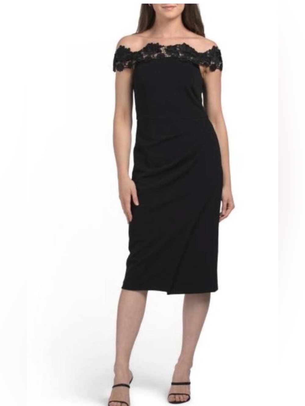 NWOT Aidan Maddox by Adrianna Papell Black Off the Shoulder Midi Dress